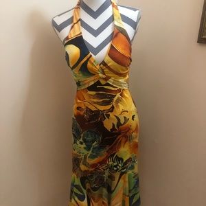 Tropical Print Halter Dress